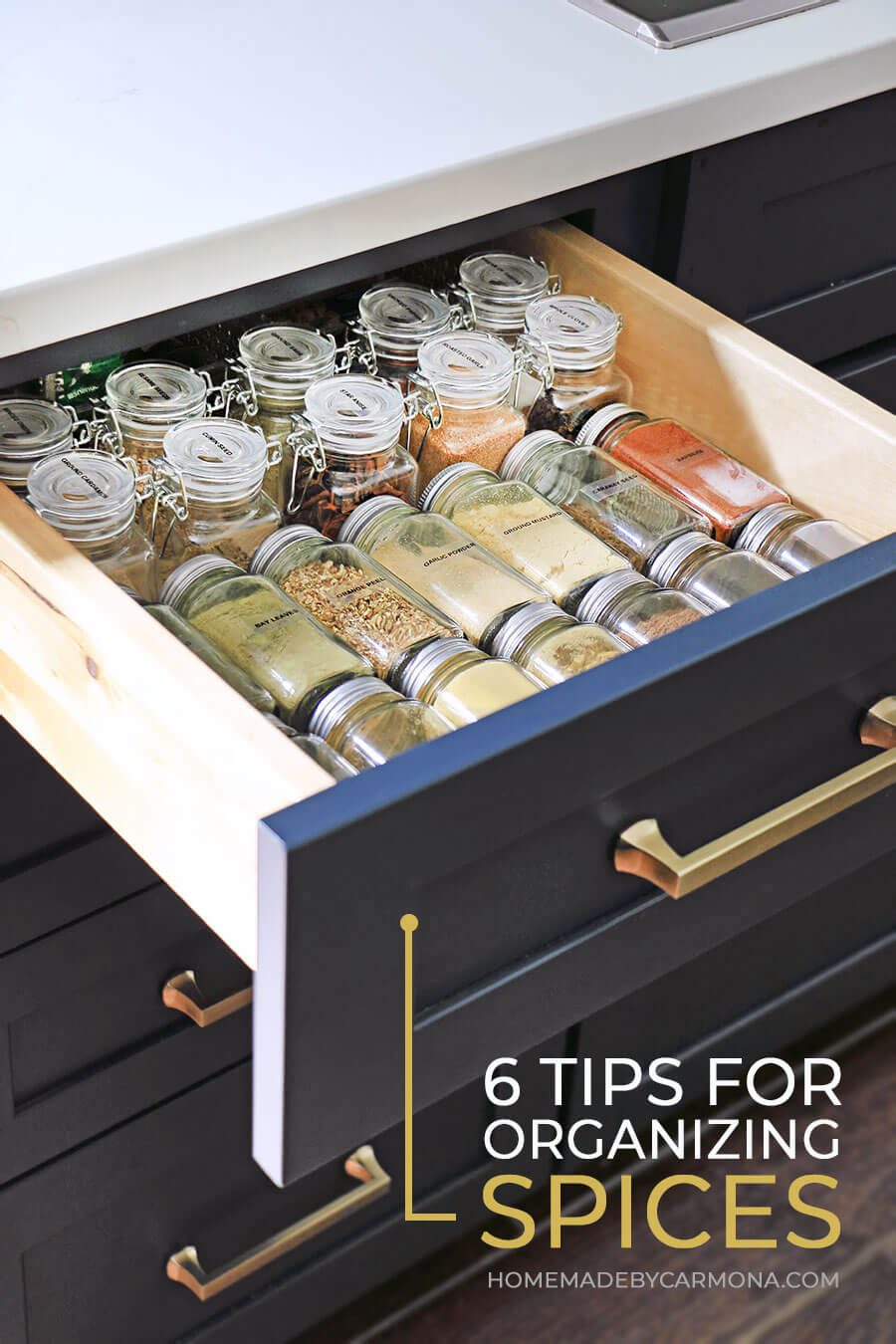 spices organized in drawer