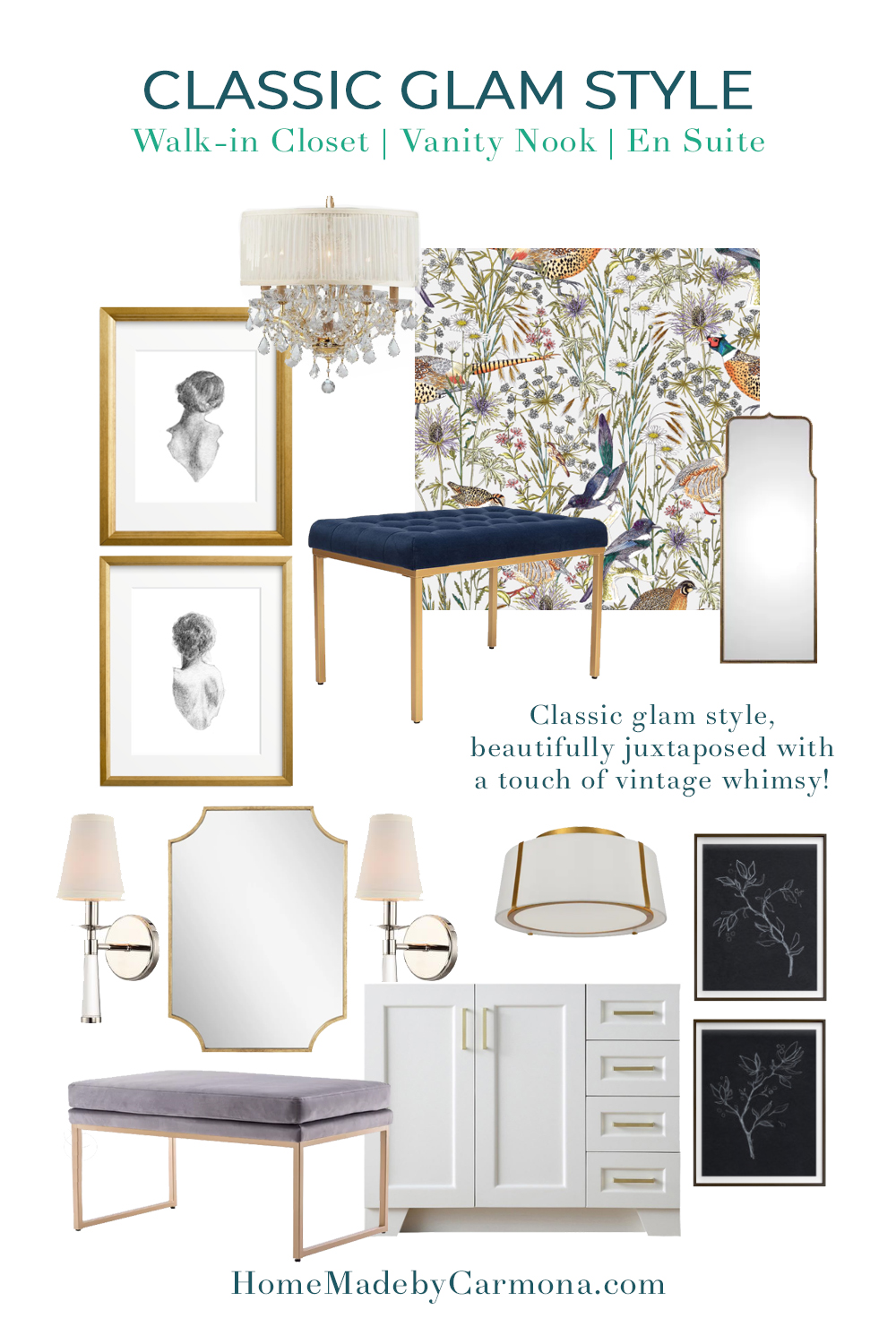 One Room Challenge Moodboard: closet, vanity nook, and bathroom plans