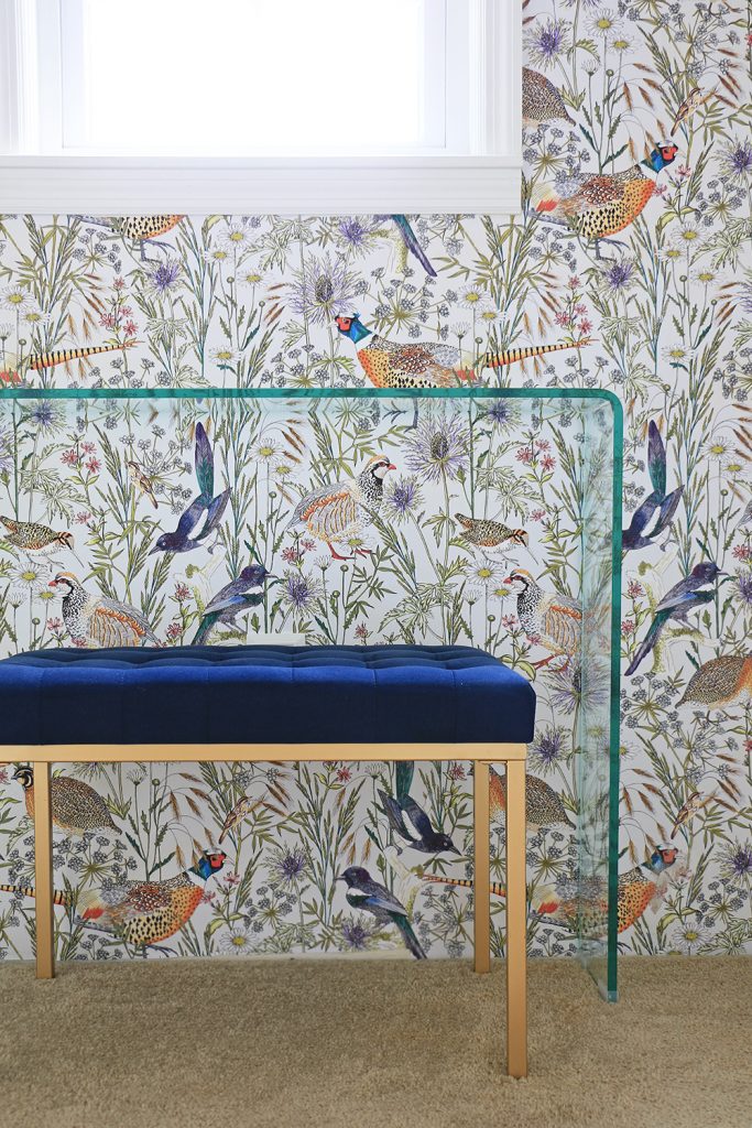 gold and navy bench