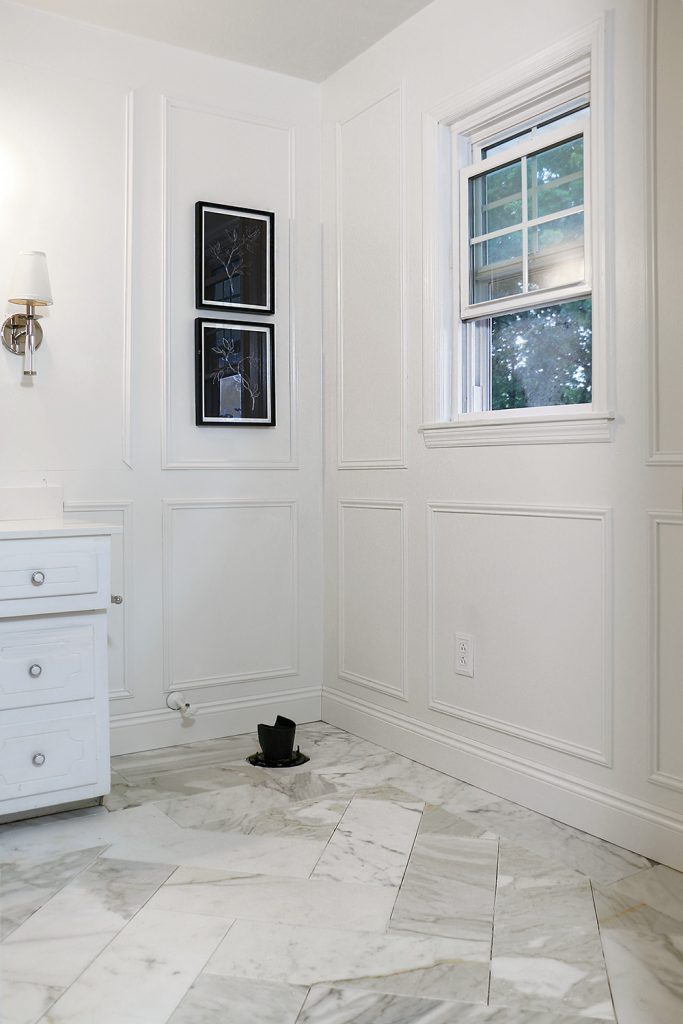 marble tiles in a bathroom during tiling