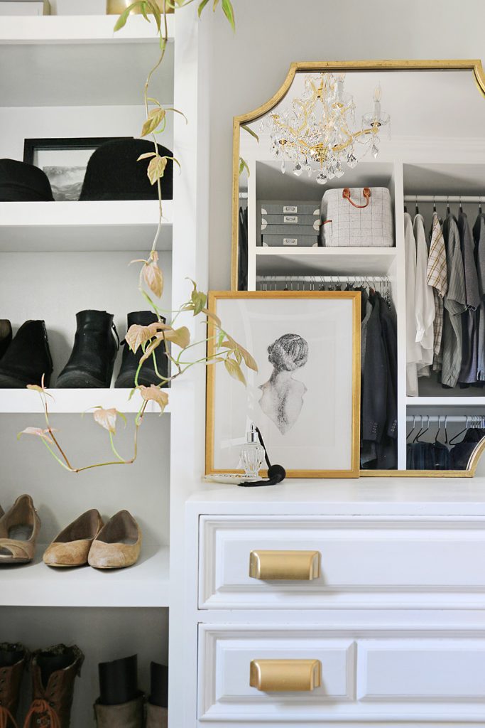 closet with art and shoe builtins 