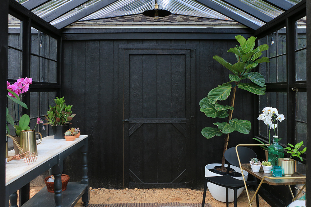 The inside of the DIY greenhouse