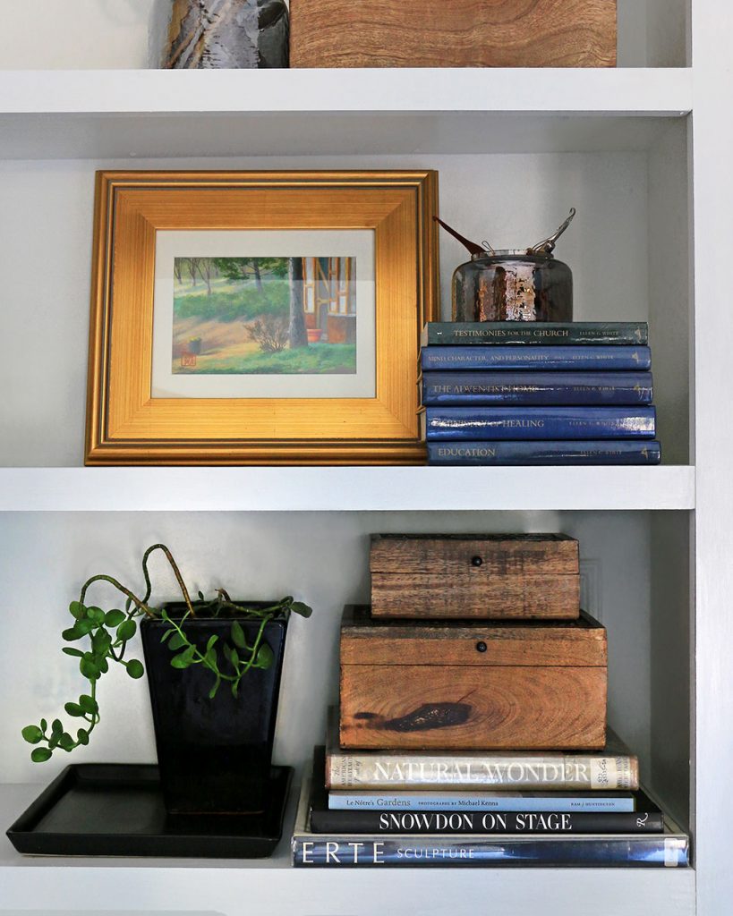 bookcase vignette styling