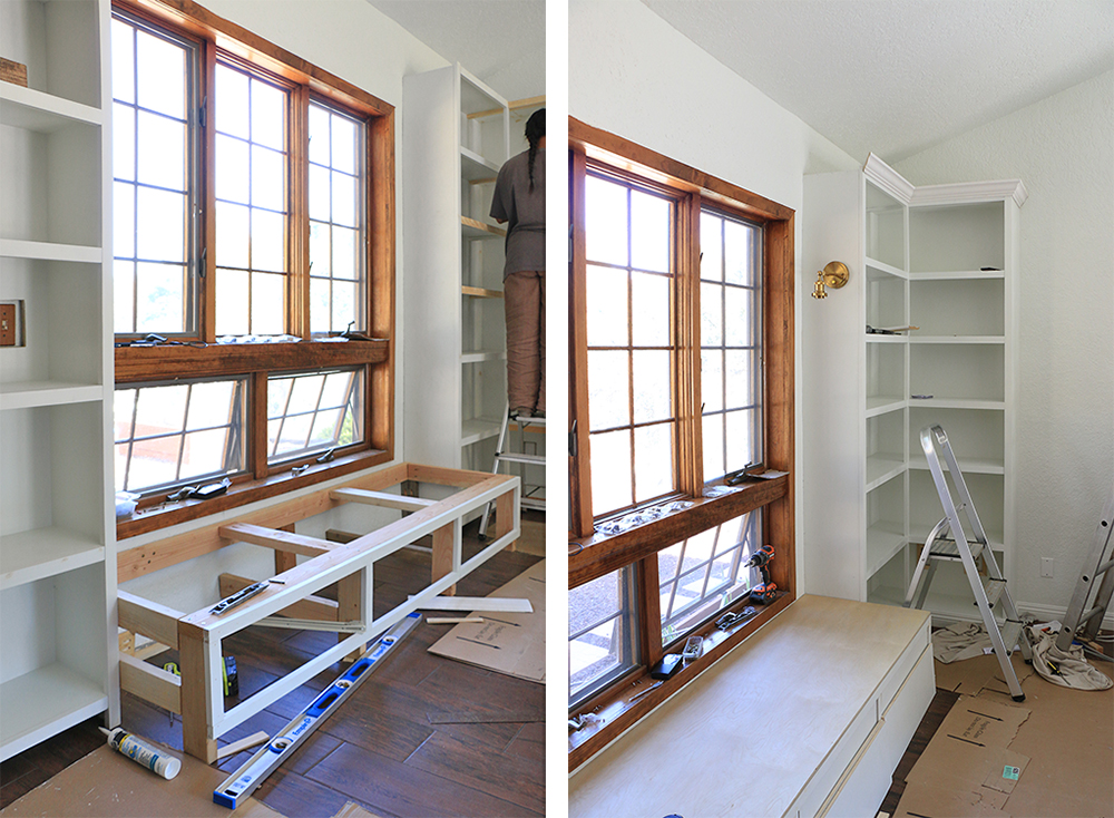 Bookshelves with a wrap-around L