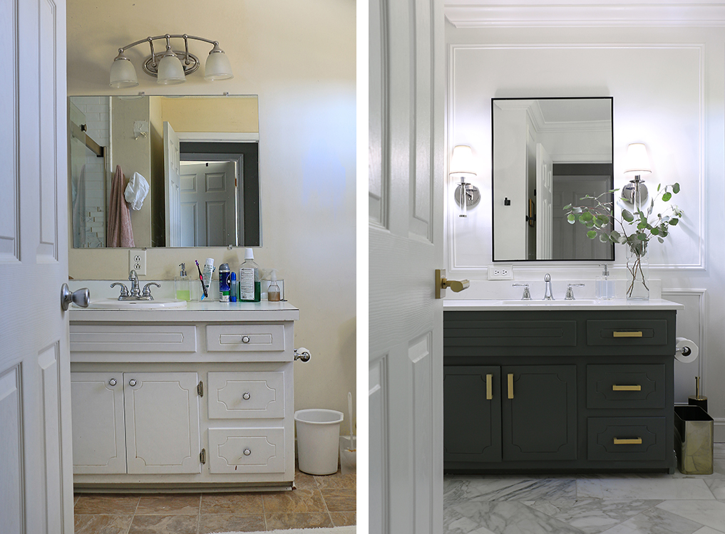 bathroom vanity area before and after