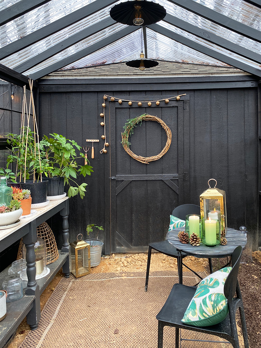 greenhouse with holiday decoration