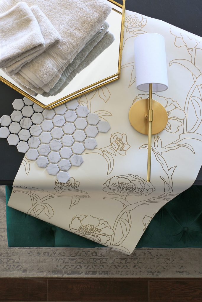 wallpaper tile and light fixture