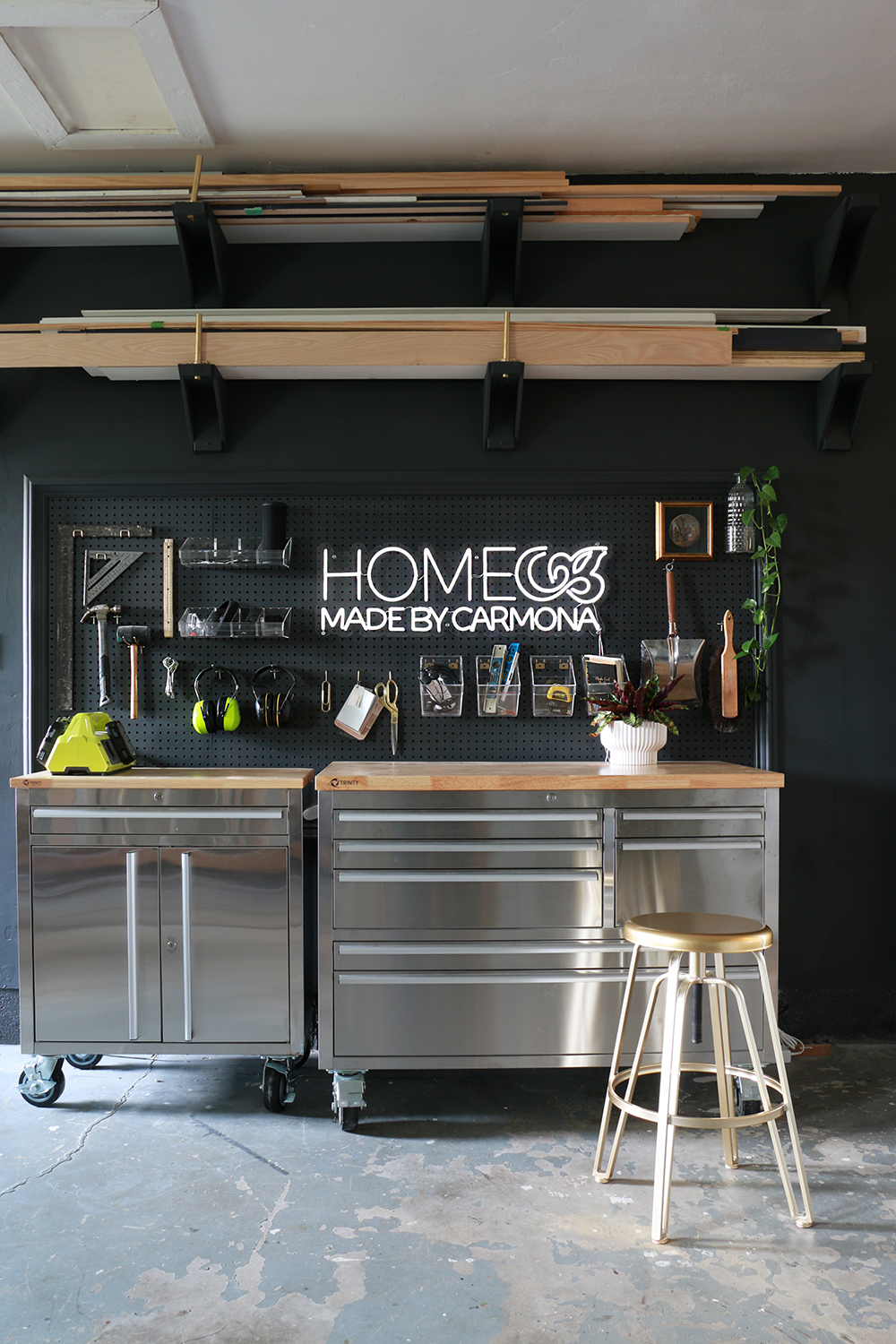 DIY workshop decorated with neon signs