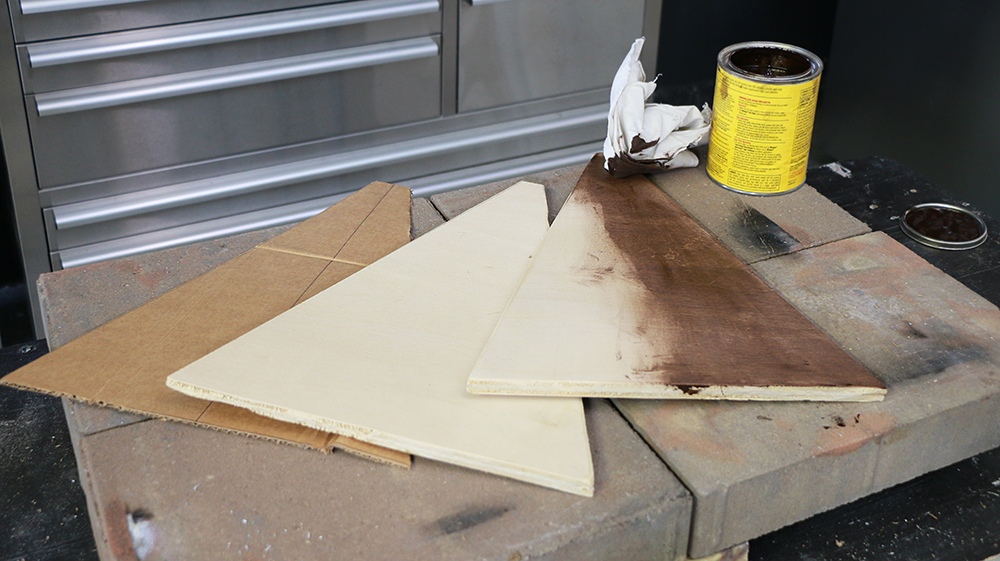 Staining wooden triangles