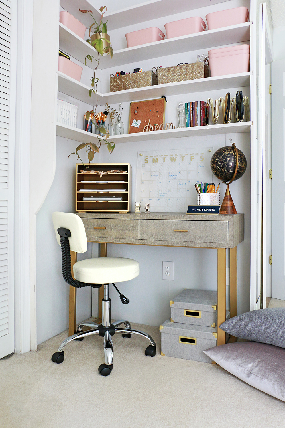Homework workstation in bedroom corner