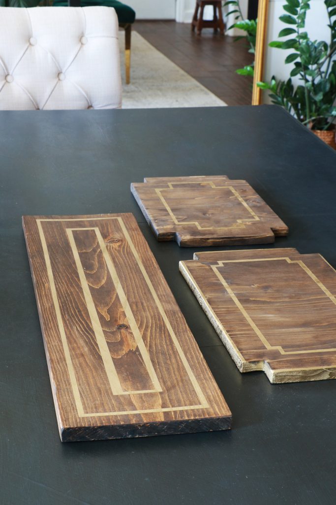 wood and gold trays